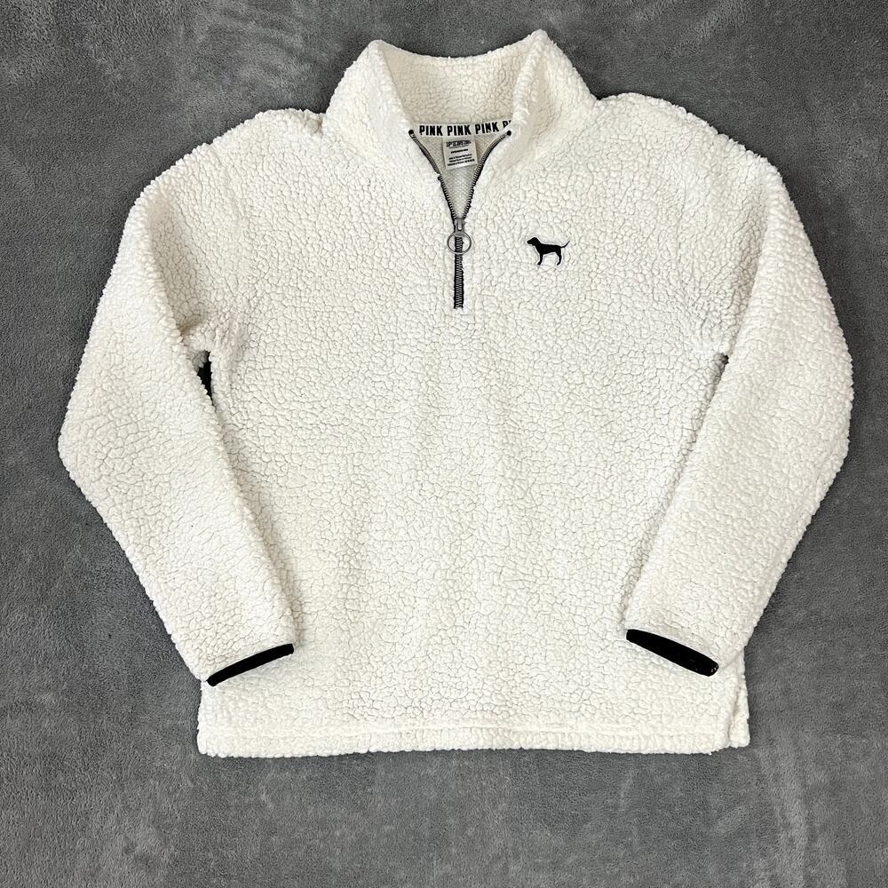 Victorias Secret PINK Sherpa Quarter-Zip Womens S White Pullover Classic